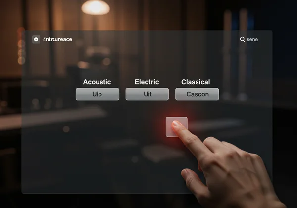 Usuario interactuando con la interfaz de guitarra virtual mostrando opciones de tono
