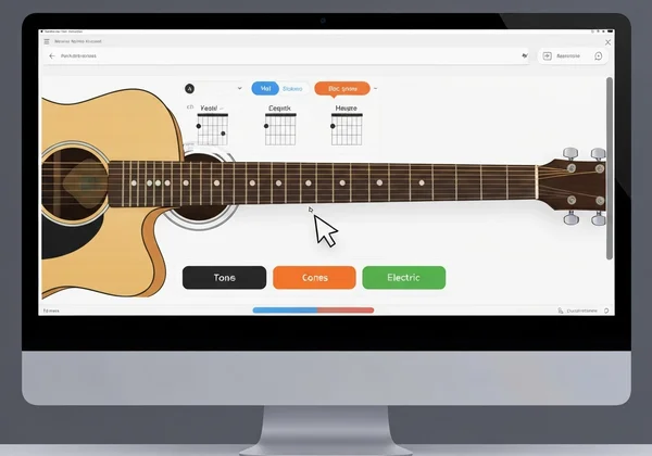 واجهة جيتار افتراضية سهلة الاستخدام على شاشة الكمبيوتر