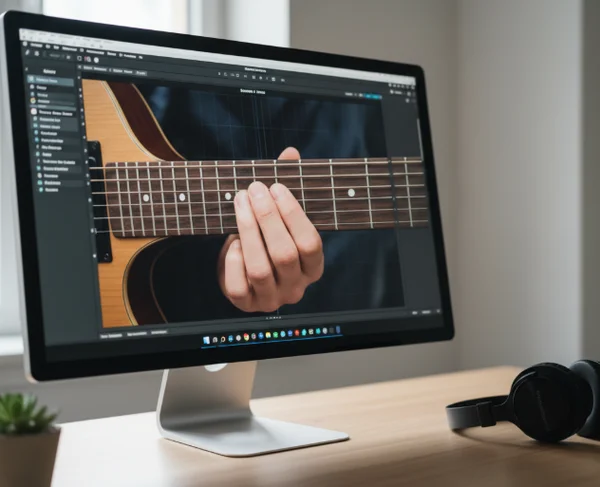 Virtual guitar on a desktop screen