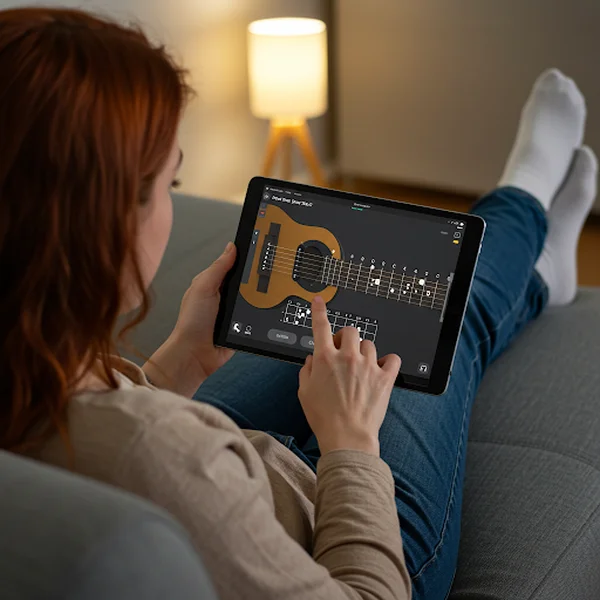 バーチャルギターを使用してタブレットでギターのスケールを練習する