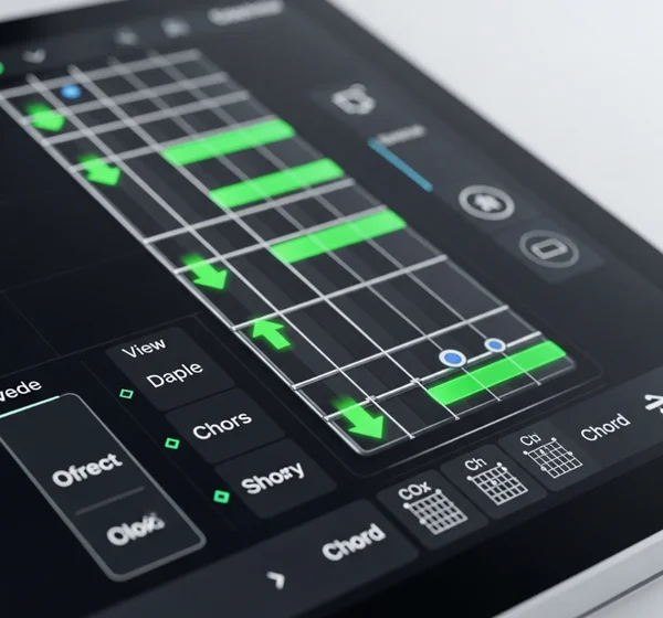 Navigating online guitar fretboard for music composition