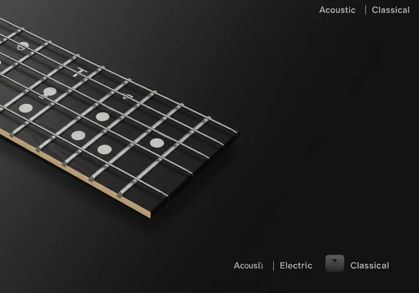 Screenshot of virtual guitar fretboard with interactive notes