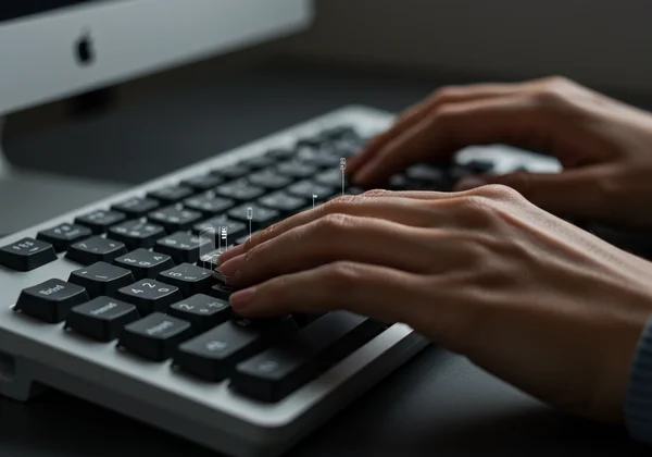 Hands on keyboard showing virtual guitar key mapping