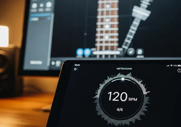 Digital metronome used with a virtual guitar for timing