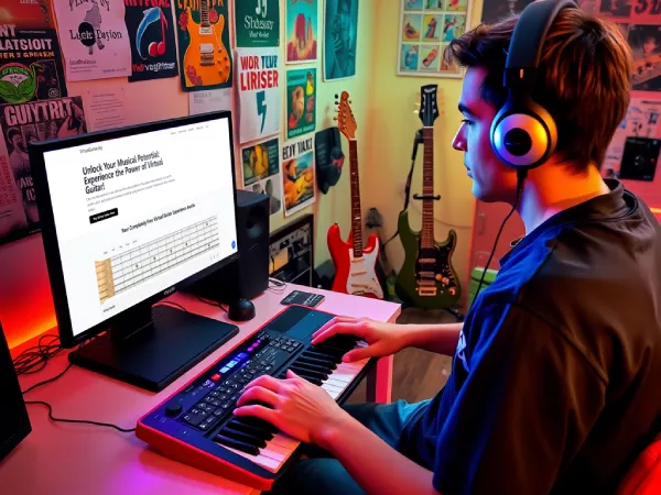 Tocando guitarra virtual com controles de teclado