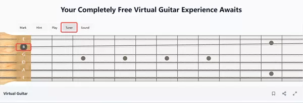 Interface do afinador de guitarra virtual em ação